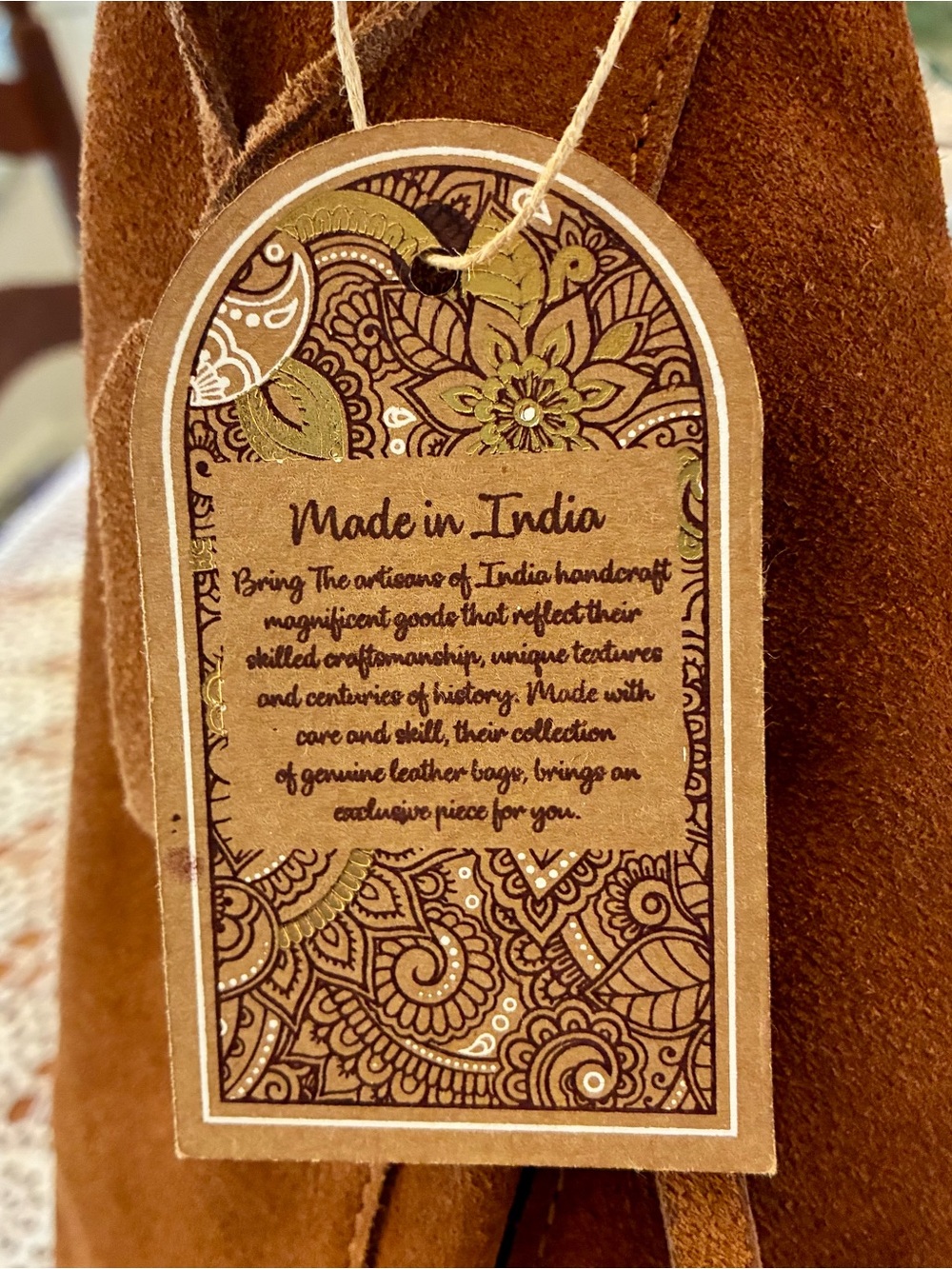 NWT Made in India Brown Suede Women’s Backpack/Sling Bag - Picture 11 of 11